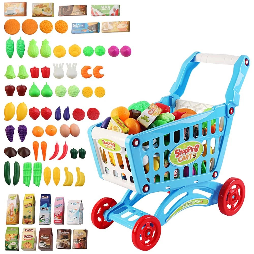 Kids Colorful Play Grocery Shopping Toy Cart image 2