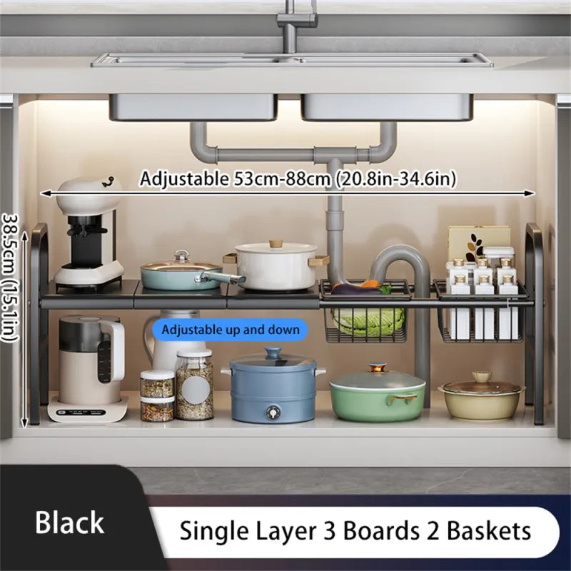 2 Tier Under Sink Organizer Sliding Storage Drawer Kitchen Bathroom Cabinet image 2