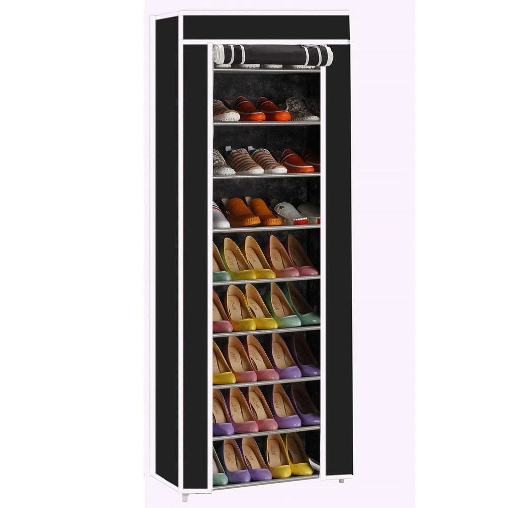 9 Tiers Shoe Storage Organizer Cabinet with Cover - Black image