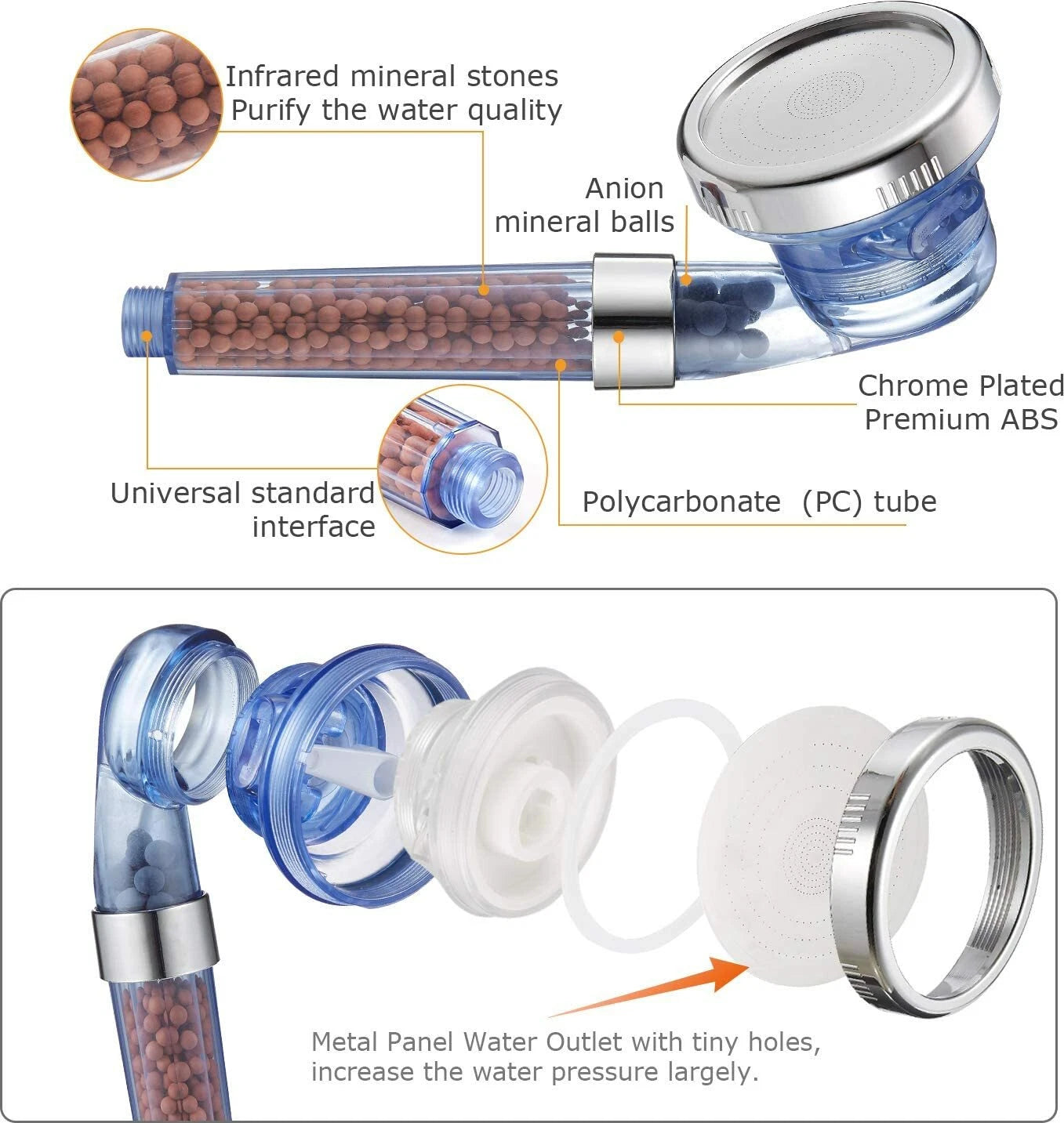 Handheld High Pressure Shower Head Water Filtering Massage Shower image 5