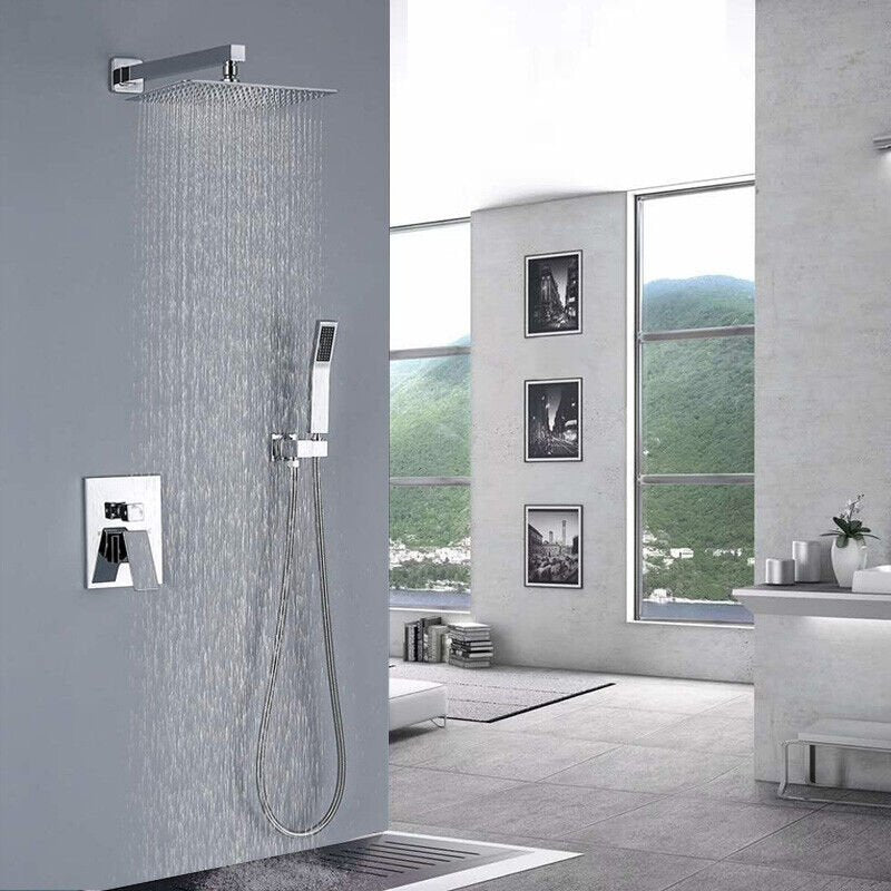 Wall-Mounted Shower Faucet Combo with Rainfall Shower Head and Mixer Valve - Chrome, 8 inch image