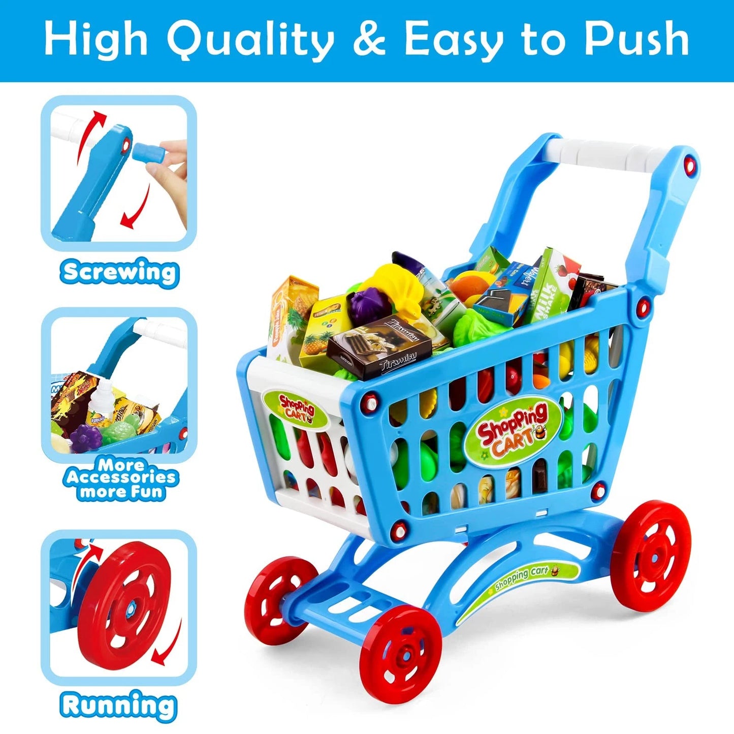 Kids Colorful Play Grocery Shopping Toy Cart image 3