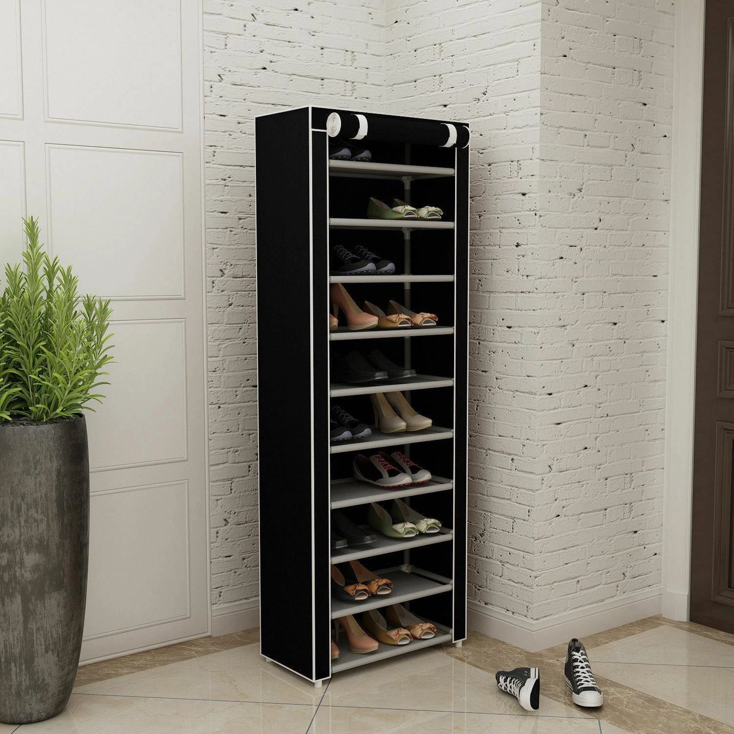 9 Tiers Shoe Storage Organizer Cabinet with Cover image 1