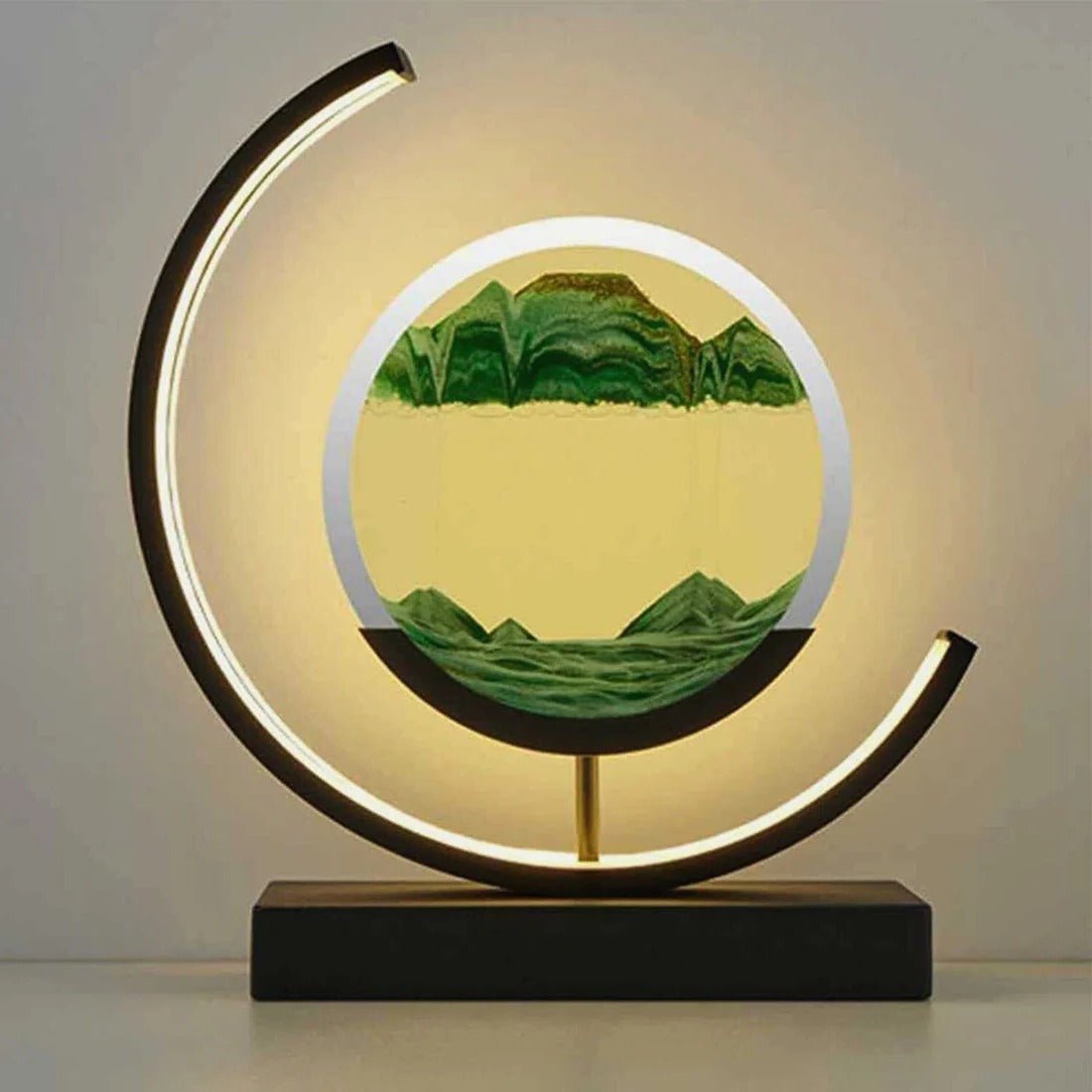3D Hourglass LED Lamp, Mesmerizing Sand Art for Home Decor - Black Moon - Green image