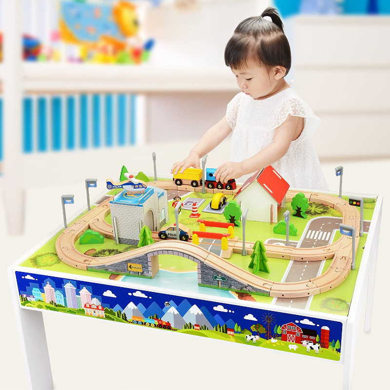 Kids Large Complete Wooden Train Set Table image 2