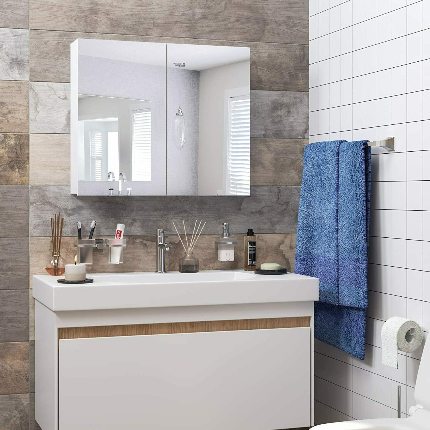 Large Wall Mounted Bathroom Recessed Medicine Cabinet With Mirror image 1