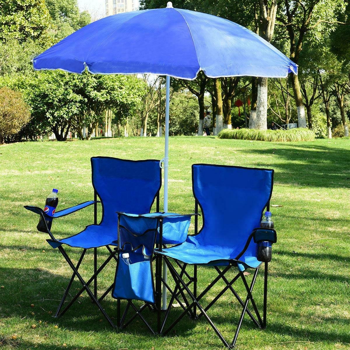 Portable Folding Picnic Double Chair With Umbrella image 0