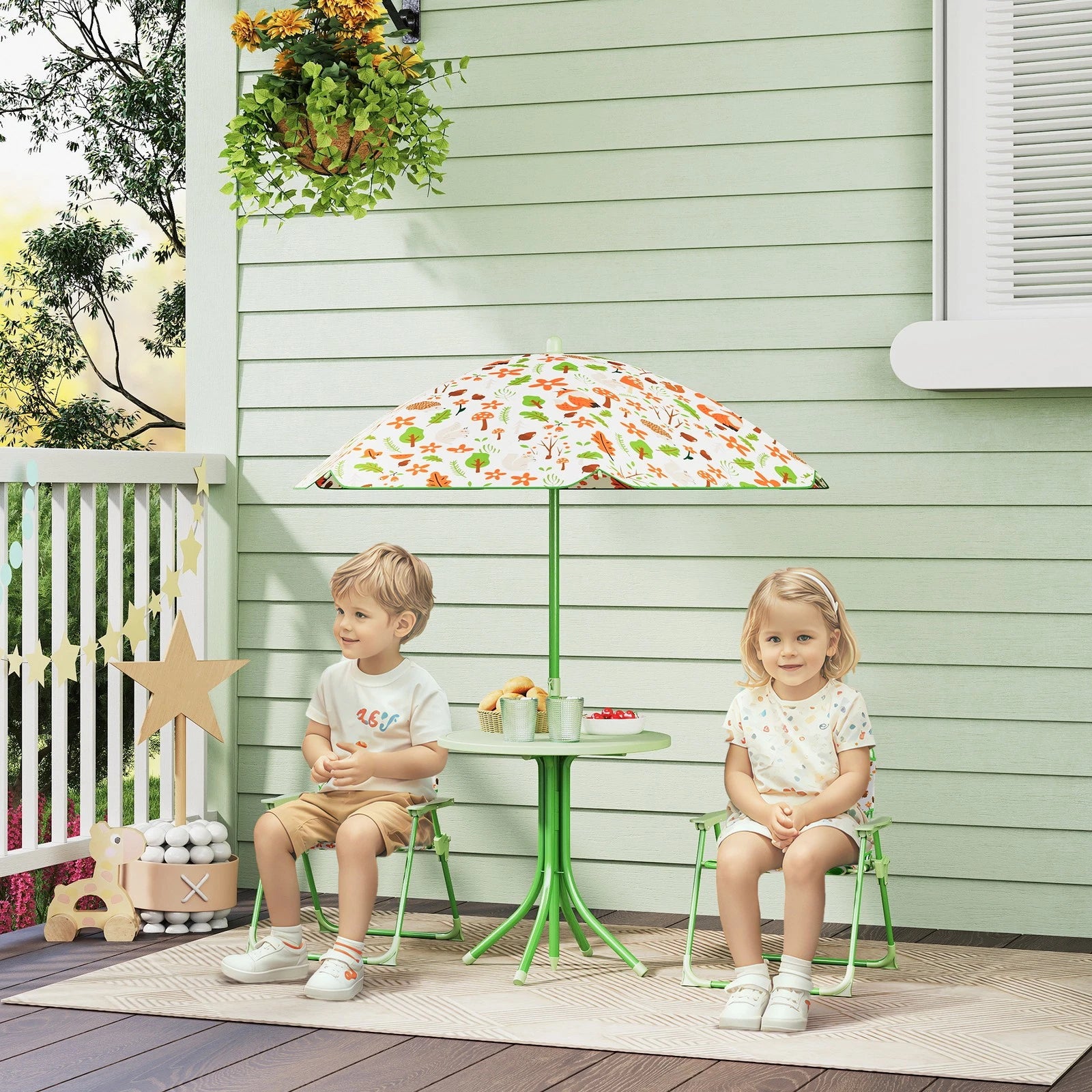 Kids Outdoor Picnic Bench Table Set With Umbrella image 2