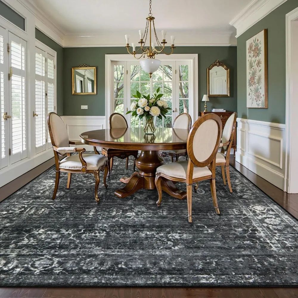 9'x12' Area Rug for Living Room – Soft Low Pile Washable Boho Distressed Carpet