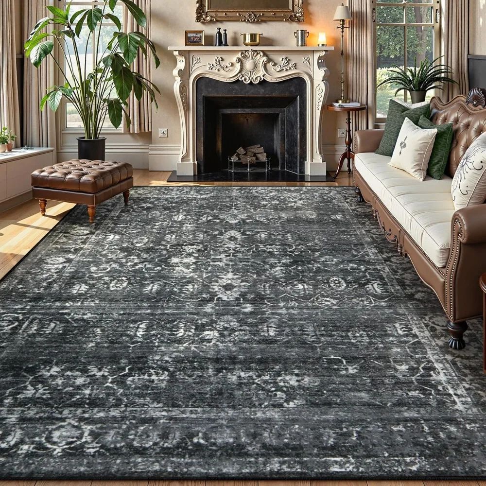 9'x12' Area Rug for Living Room – Soft Low Pile Washable Boho Distressed Carpet