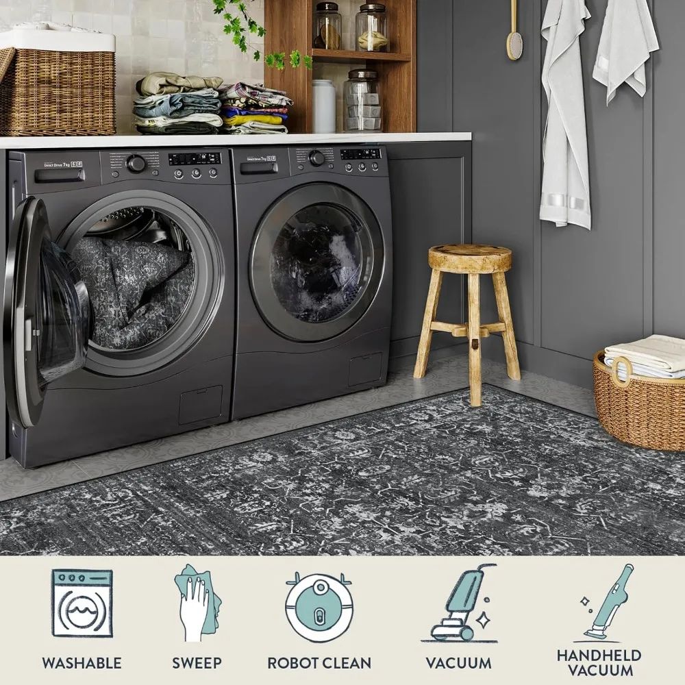 9'x12' Area Rug for Living Room – Soft Low Pile Washable Boho Distressed Carpet