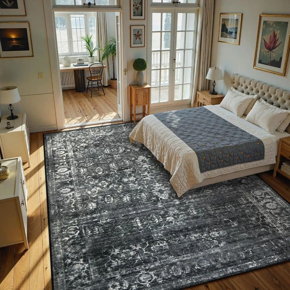 9'x12' Area Rug for Living Room – Soft Low Pile Washable Boho Distressed Carpet