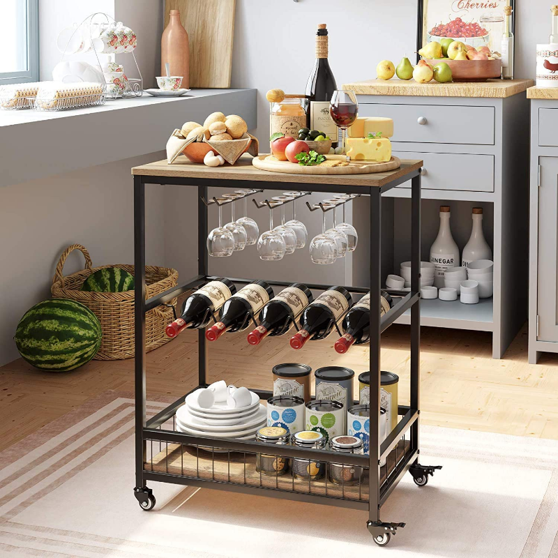 Modern Rolling Black Home Serving Wine Bar Cart image 1