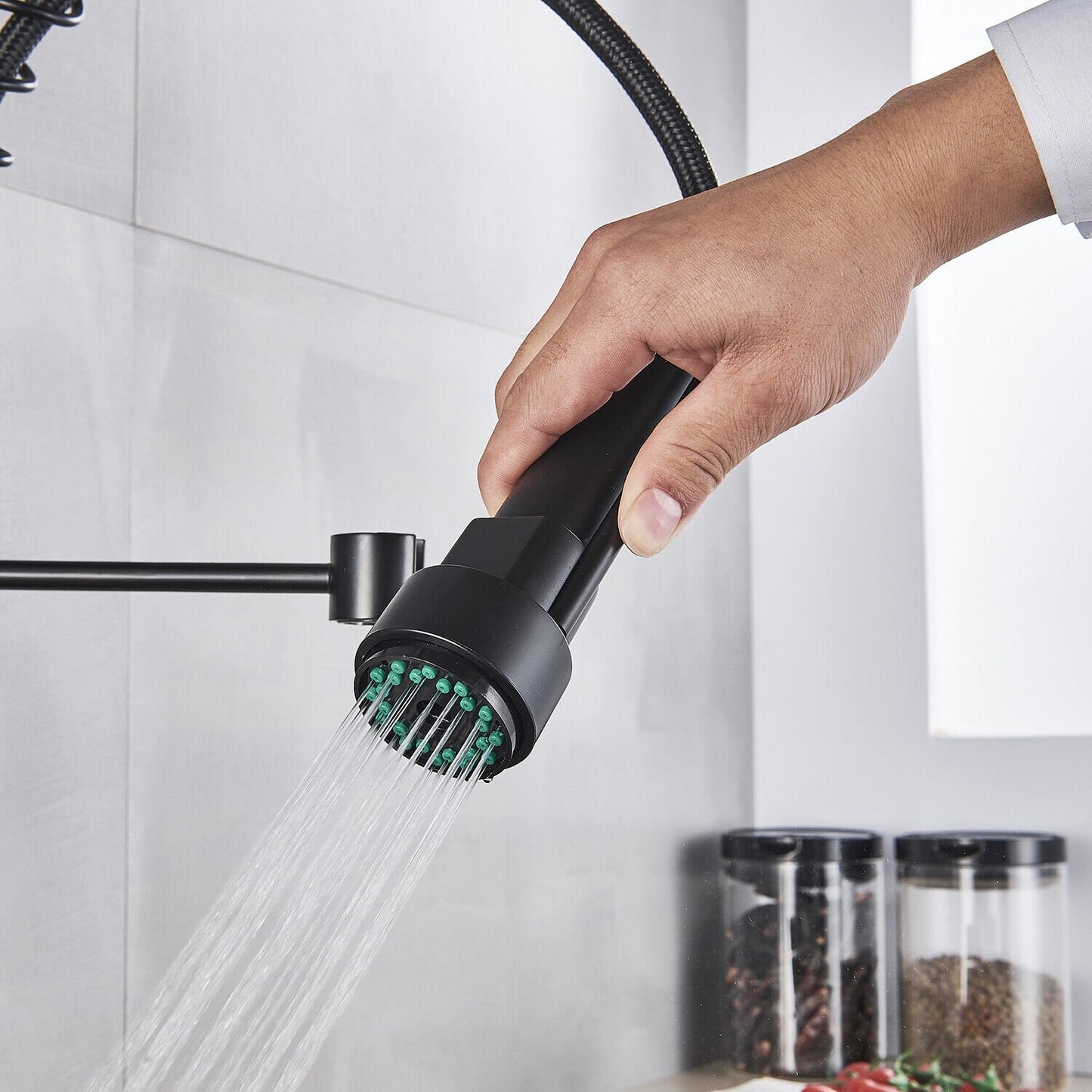 Matte Black Single Handle Pull Down Sprayer Kitchen Faucet with 360° Rotation Mixer Tap image 4