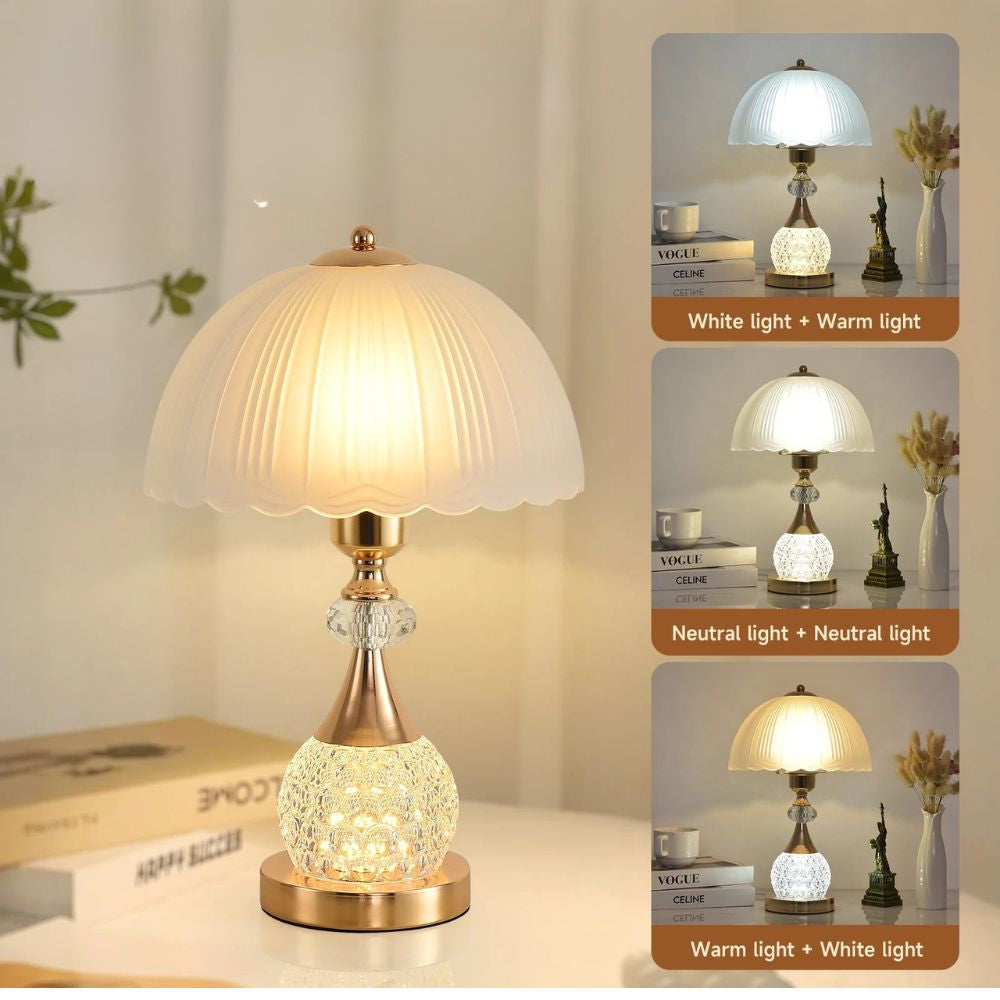 Bedside Table Lamp with Petal Crystal Design – Luxury Push Button Switch