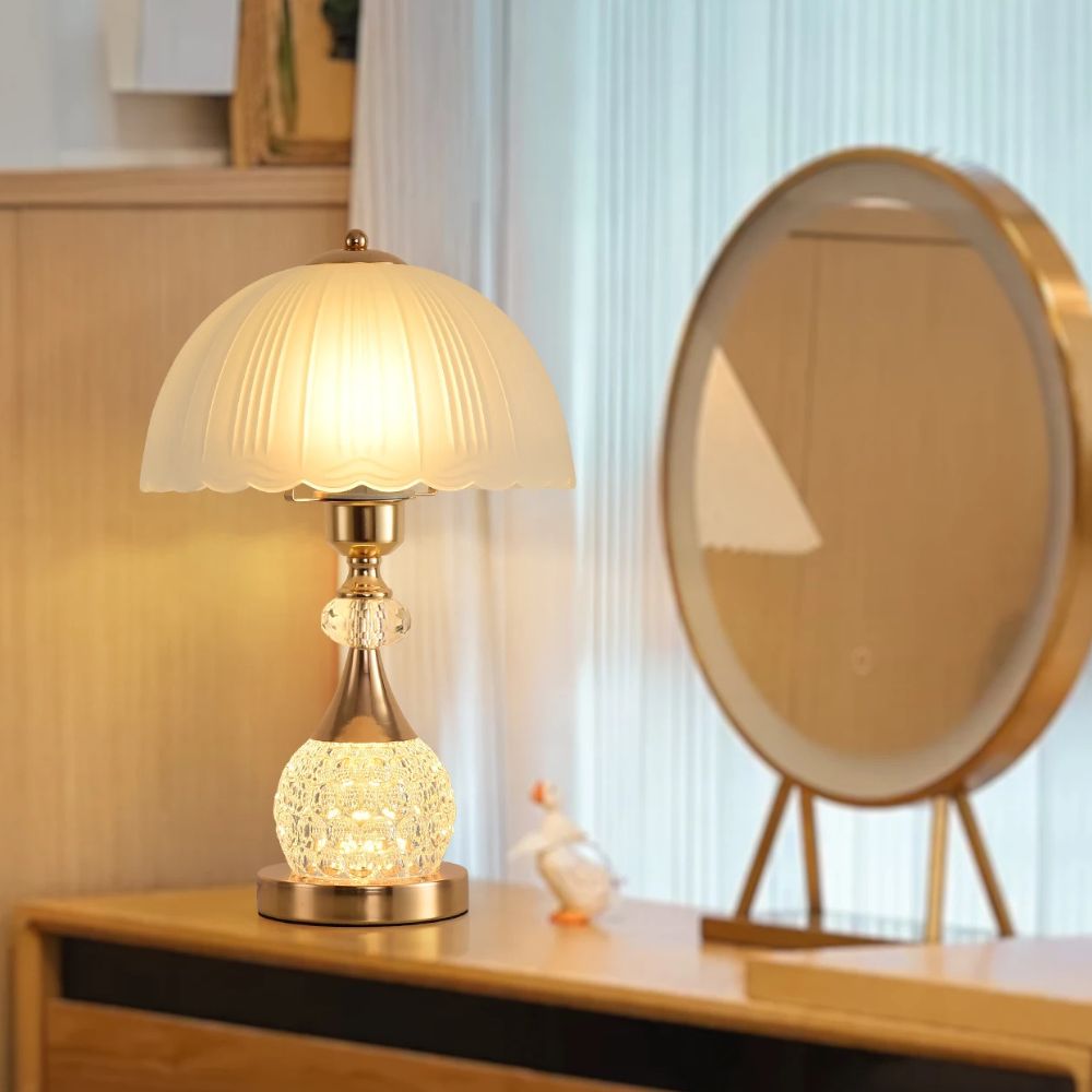 Bedside Table Lamp with Petal Crystal Design – Luxury Push Button Switch