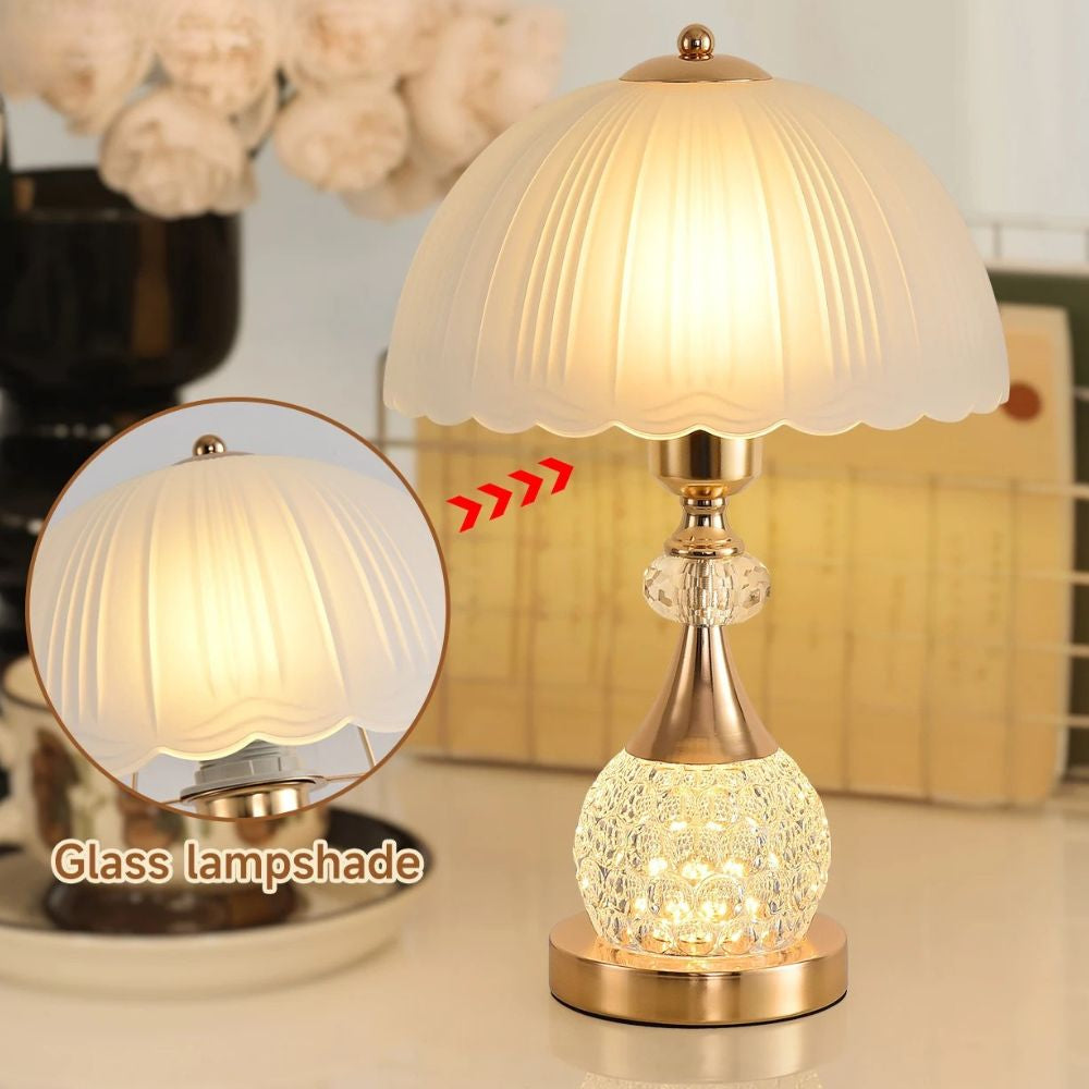 Bedside Table Lamp with Petal Crystal Design – Luxury Push Button Switch