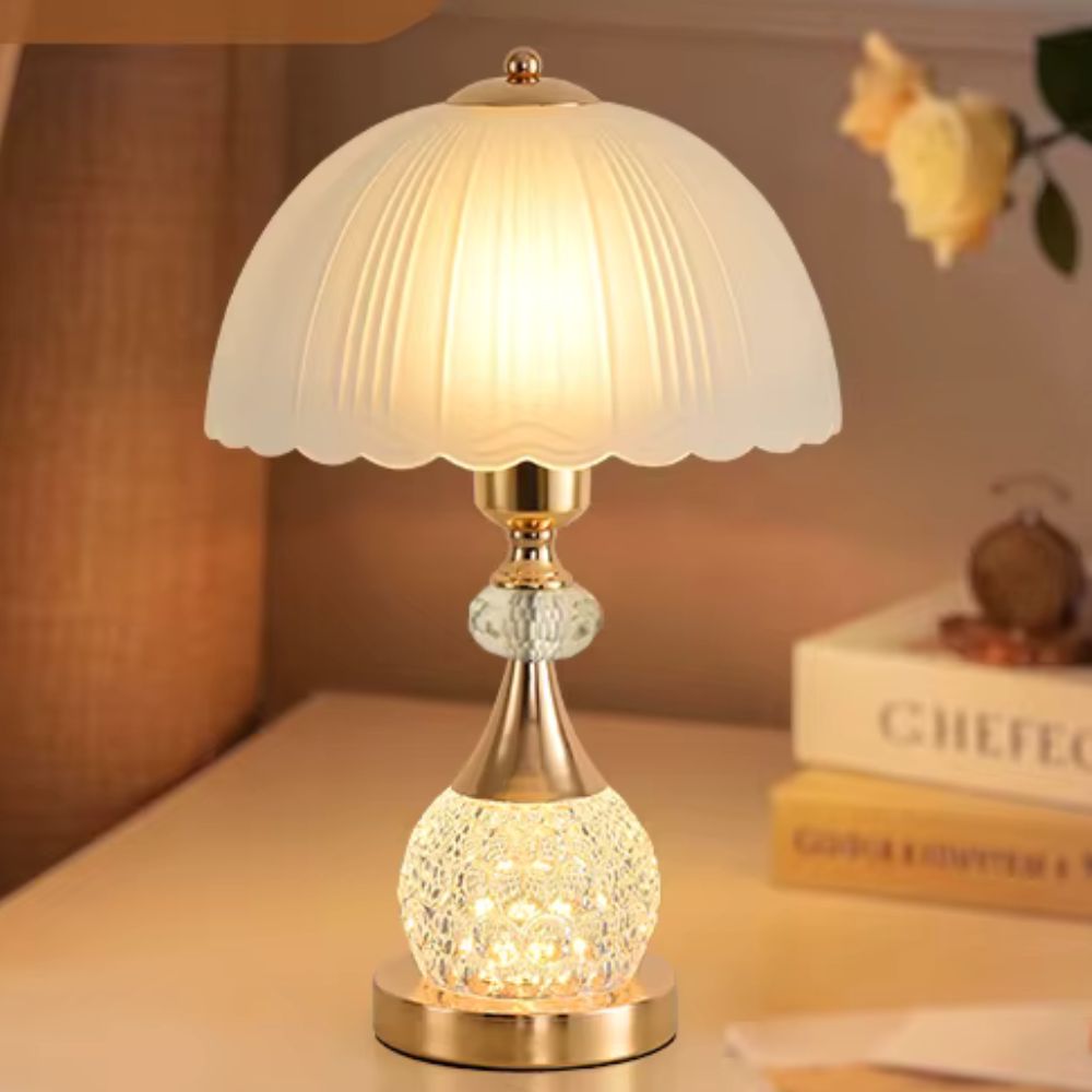Bedside Table Lamp with Petal Crystal Design – Luxury Push Button Switch