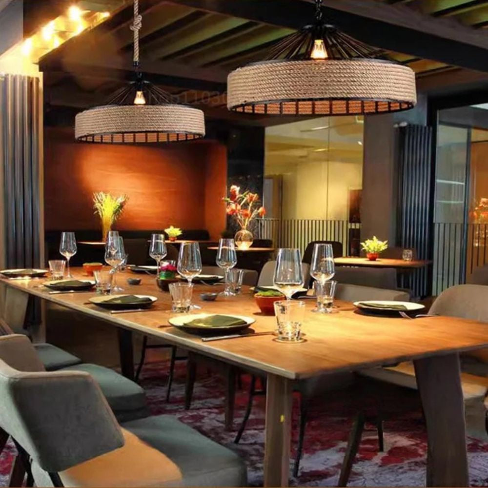 Classical Hemp Rope Pendant Light – Retro Industrial Hanging Lamp for Dining Room