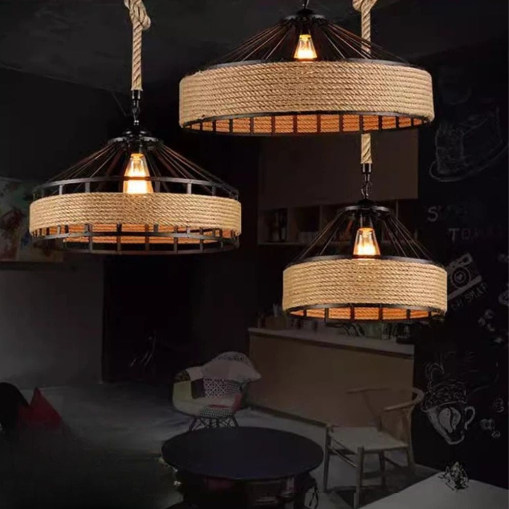 Classical Hemp Rope Pendant Light – Retro Industrial Hanging Lamp for Dining Room