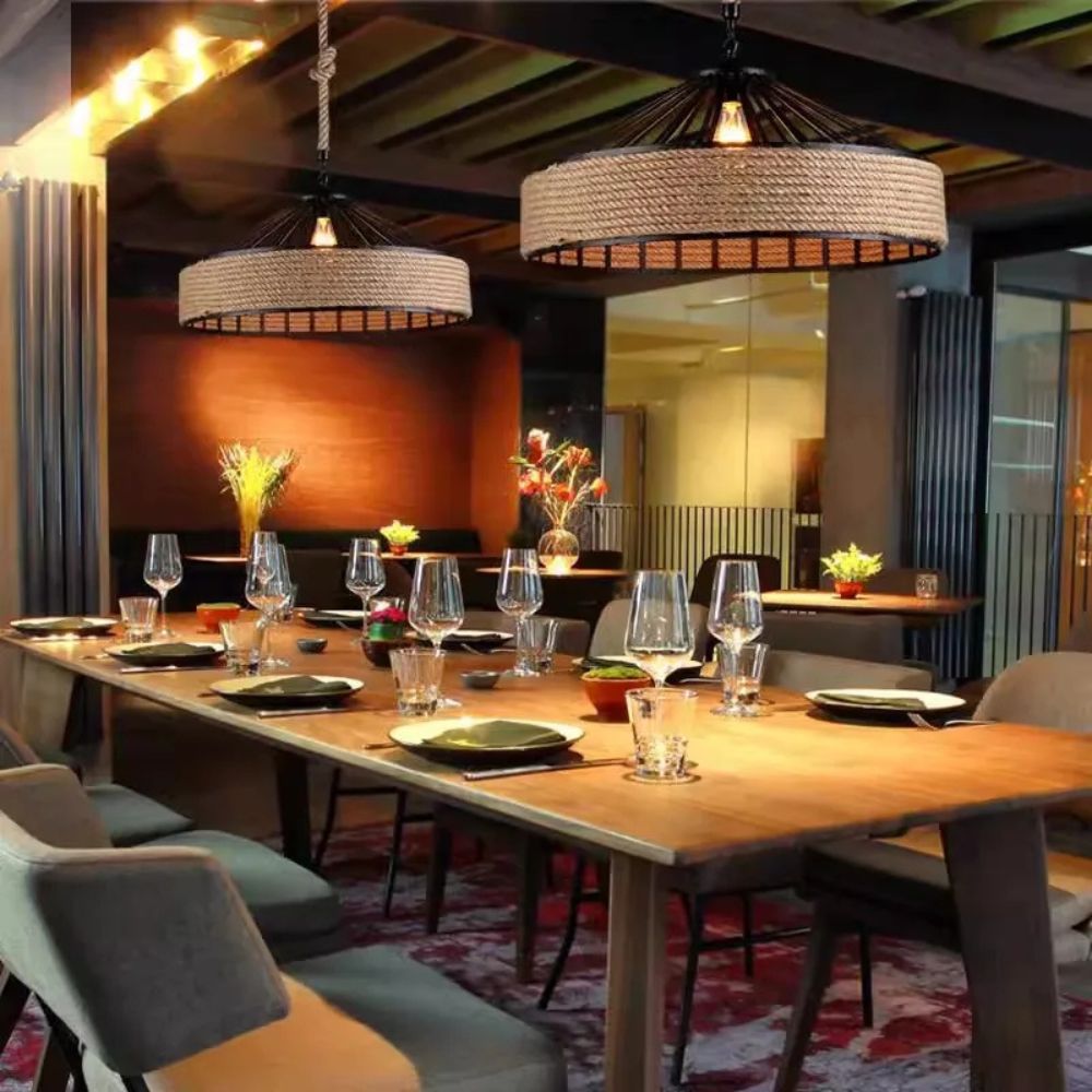 Classical Hemp Rope Pendant Light – Retro Industrial Hanging Lamp for Dining Room