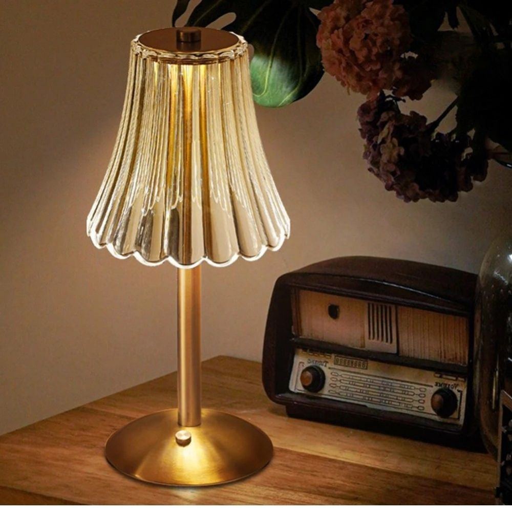 Cordless Crystal Table Lamp – Rechargeable 3-Color Touch Dimmable Desk Light