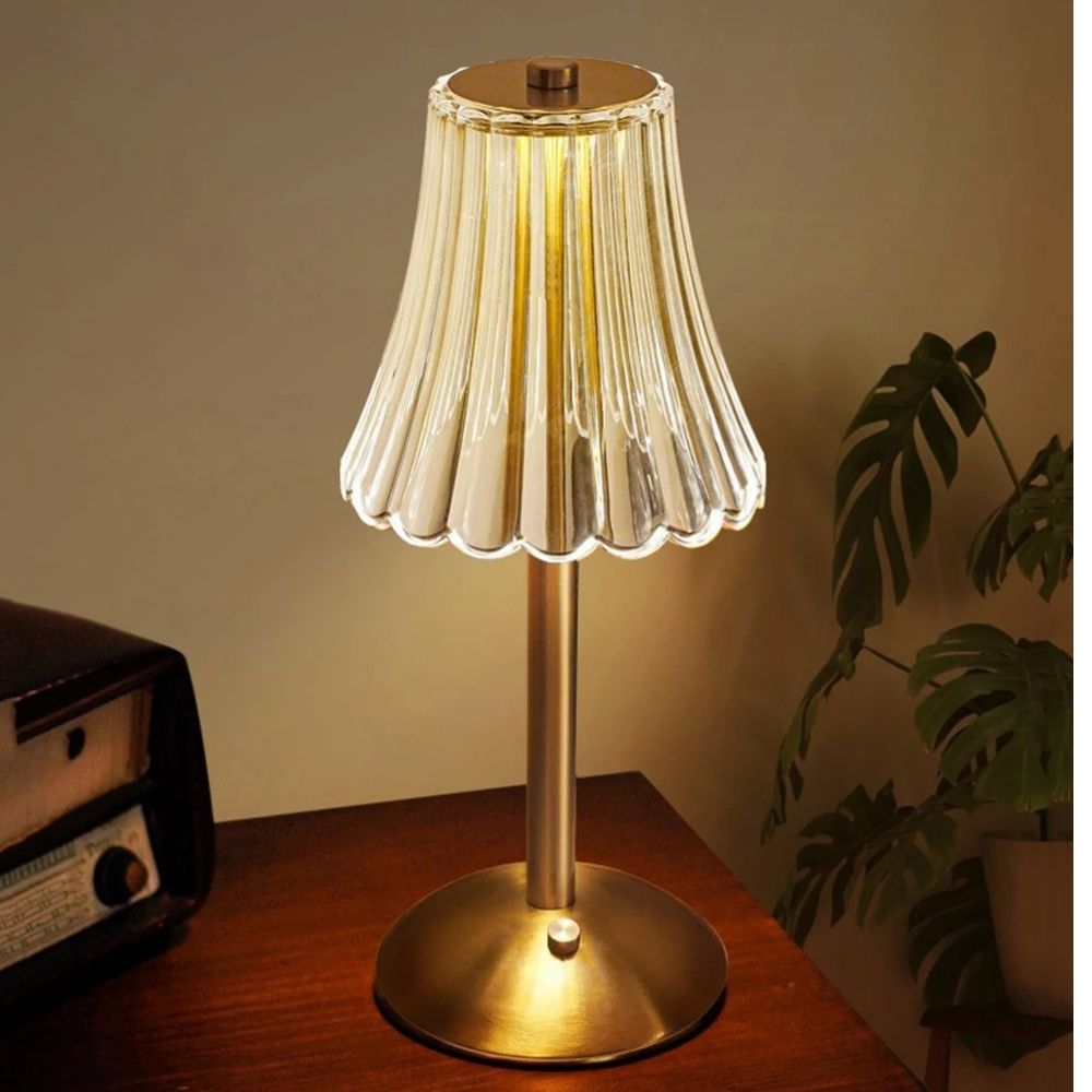 Cordless Crystal Table Lamp – Rechargeable 3-Color Touch Dimmable Desk Light