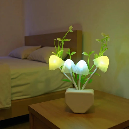 LED Mushroom Night Light Auto Sensor Flower Pattern Antique Wall Lamp