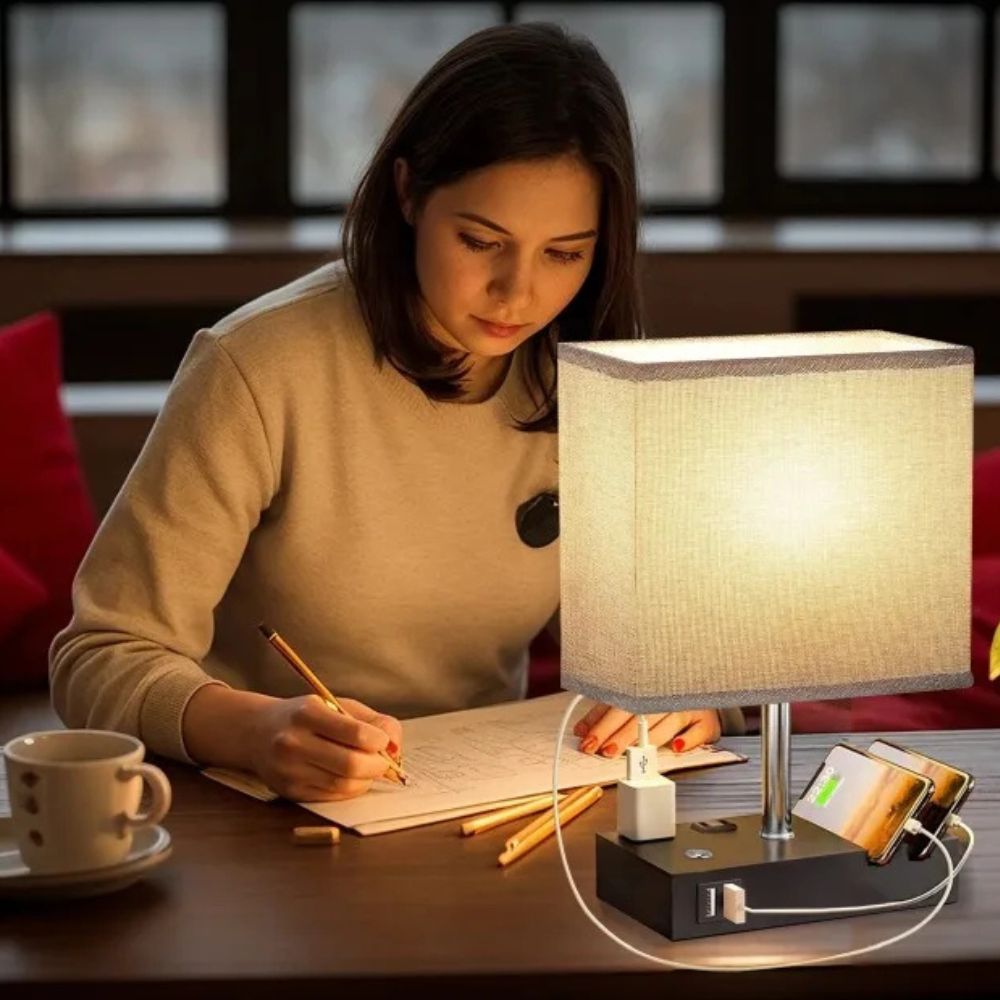 Dual USB Charging Table Lamp – Modern Bedside Lamp with LED Bulb Included