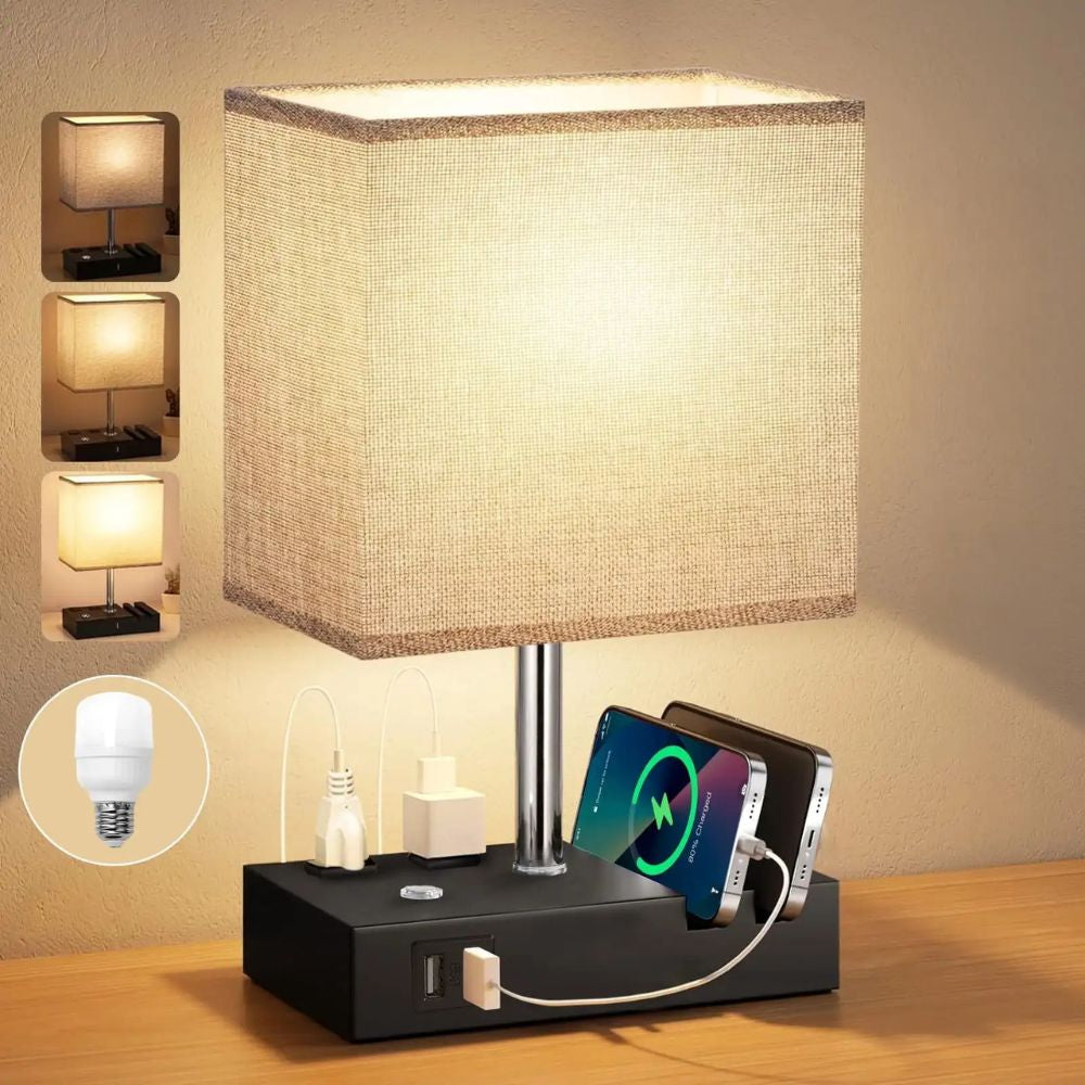 Dual USB Charging Table Lamp – Modern Bedside Lamp with LED Bulb Included