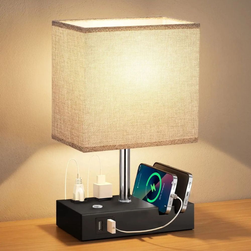 Dual USB Charging Table Lamp – Modern Bedside Lamp with LED Bulb Included