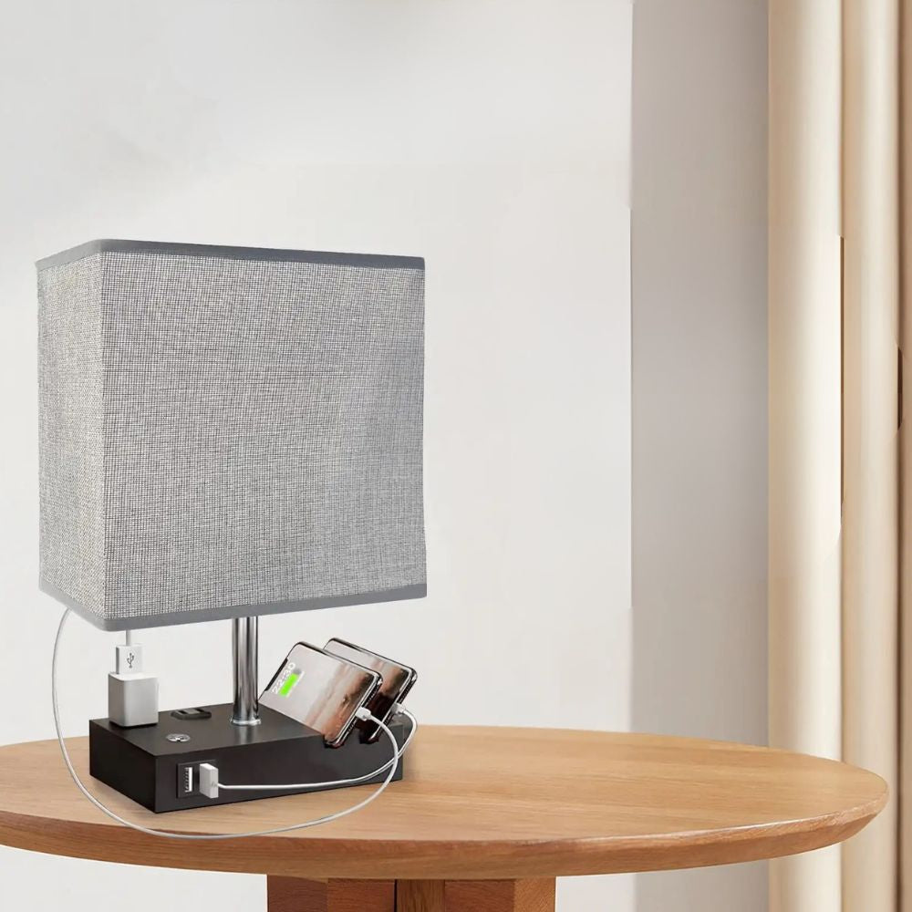 Dual USB Charging Table Lamp – Modern Bedside Lamp with LED Bulb Included