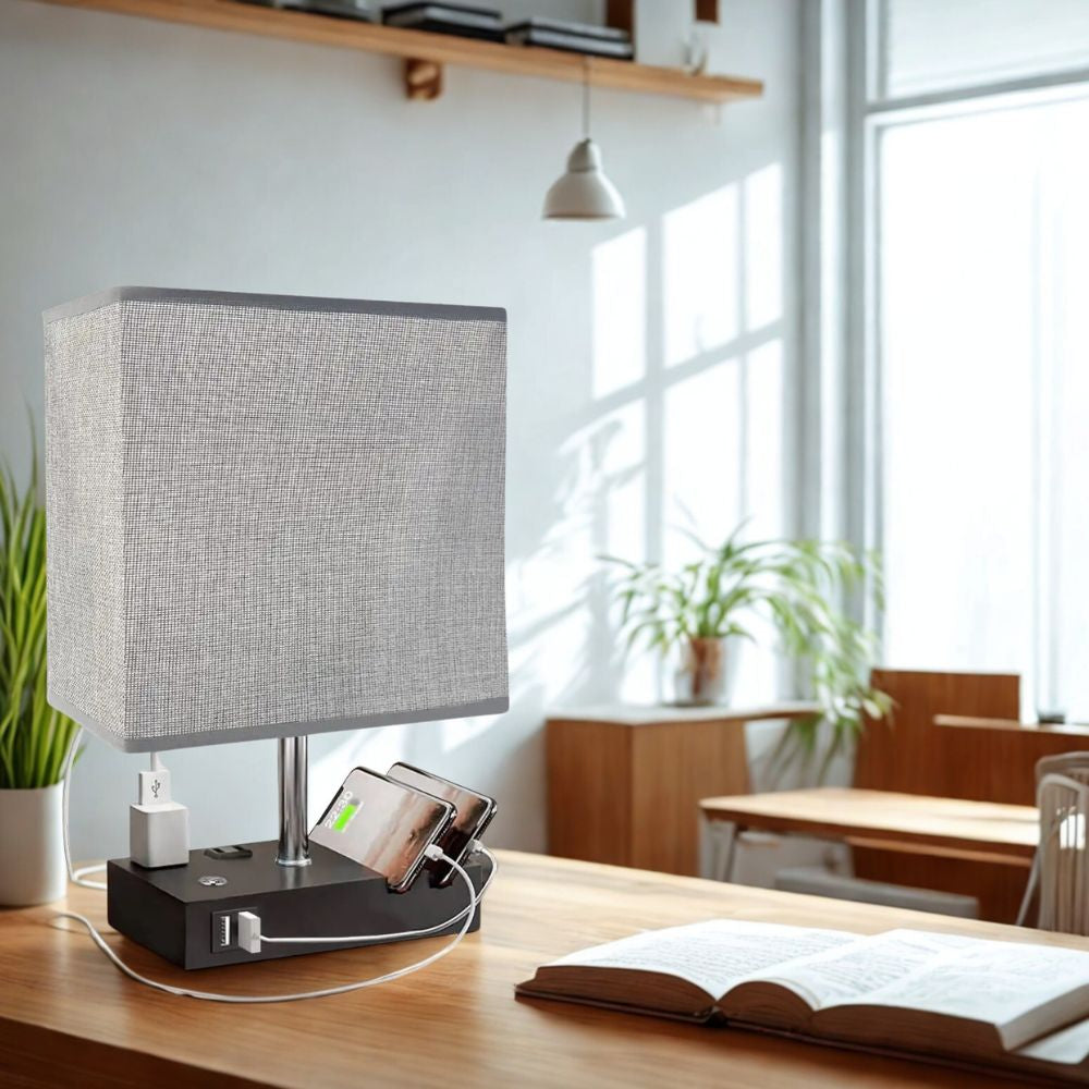 Dual USB Charging Table Lamp – Modern Bedside Lamp with LED Bulb Included