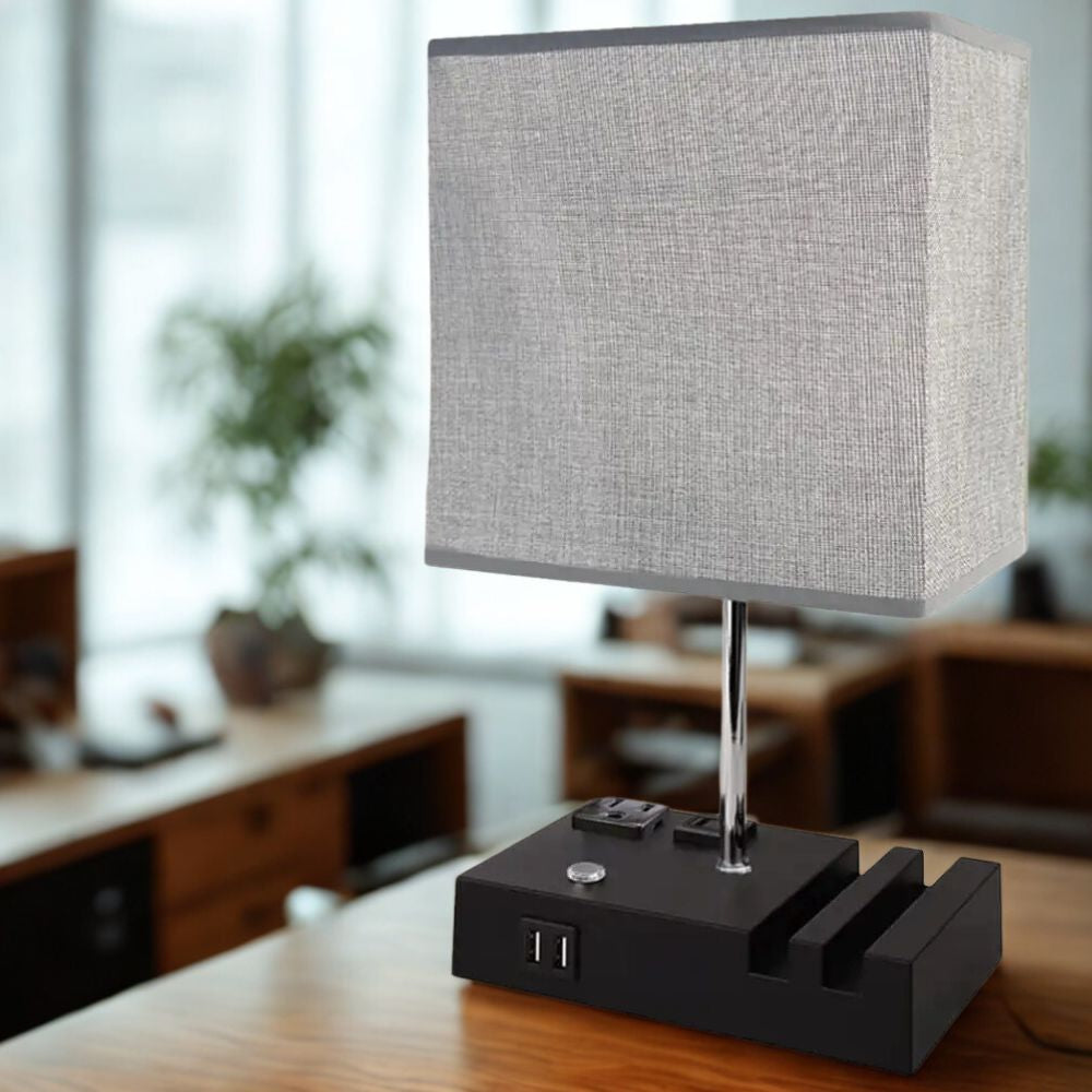 Dual USB Charging Table Lamp – Modern Bedside Lamp with LED Bulb Included