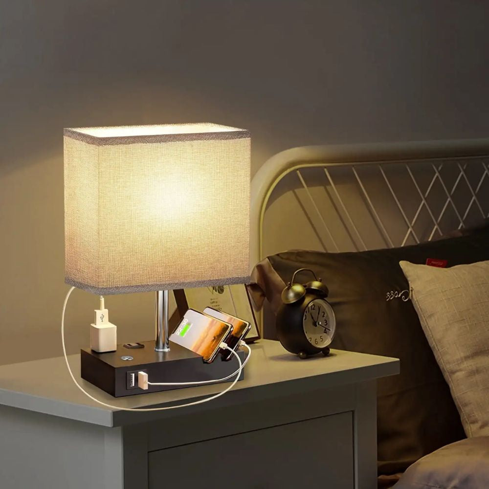 Dual USB Charging Table Lamp – Modern Bedside Lamp with LED Bulb Included