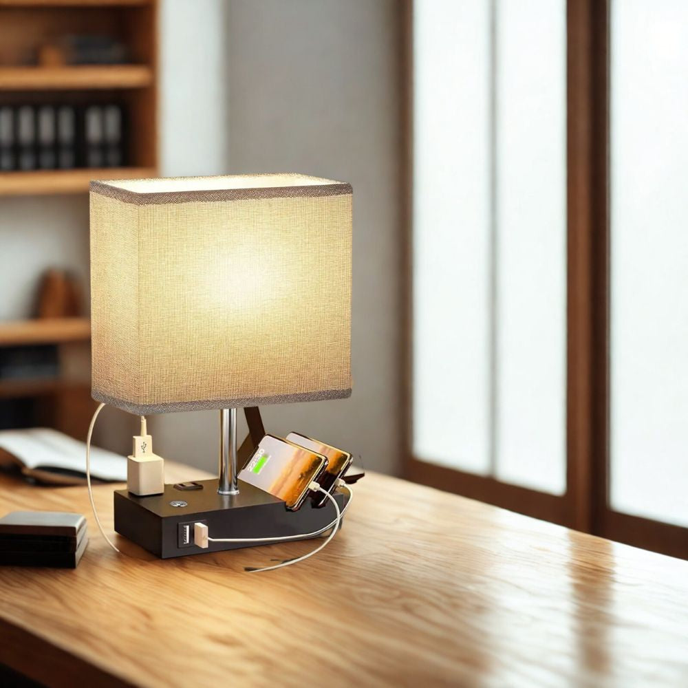 Dual USB Charging Table Lamp – Modern Bedside Lamp with LED Bulb Included
