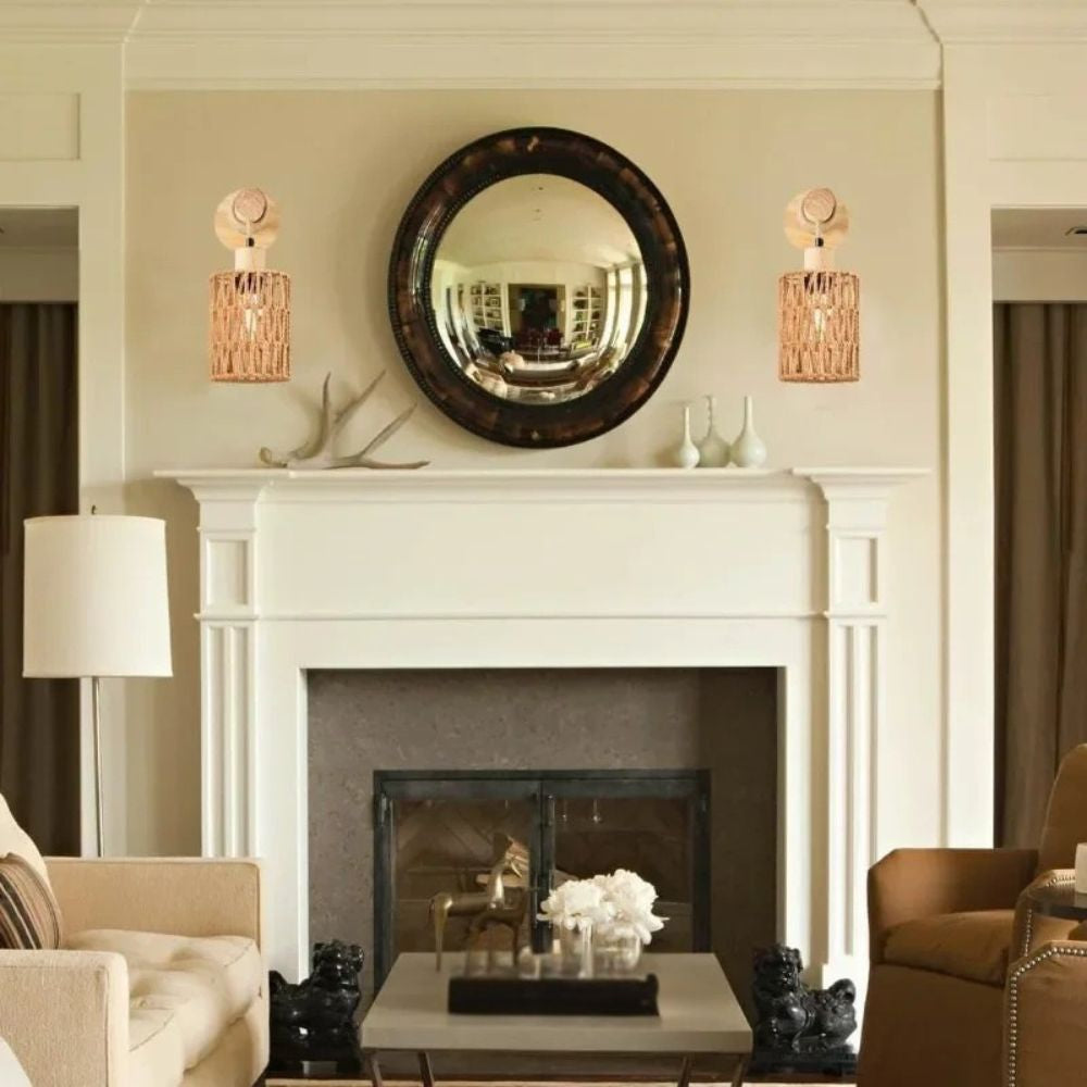 Hemp Rope Bedhead Wall Lamp – Cylindrical Rattan Wall Light for Bedroom & Farmhouse Decor