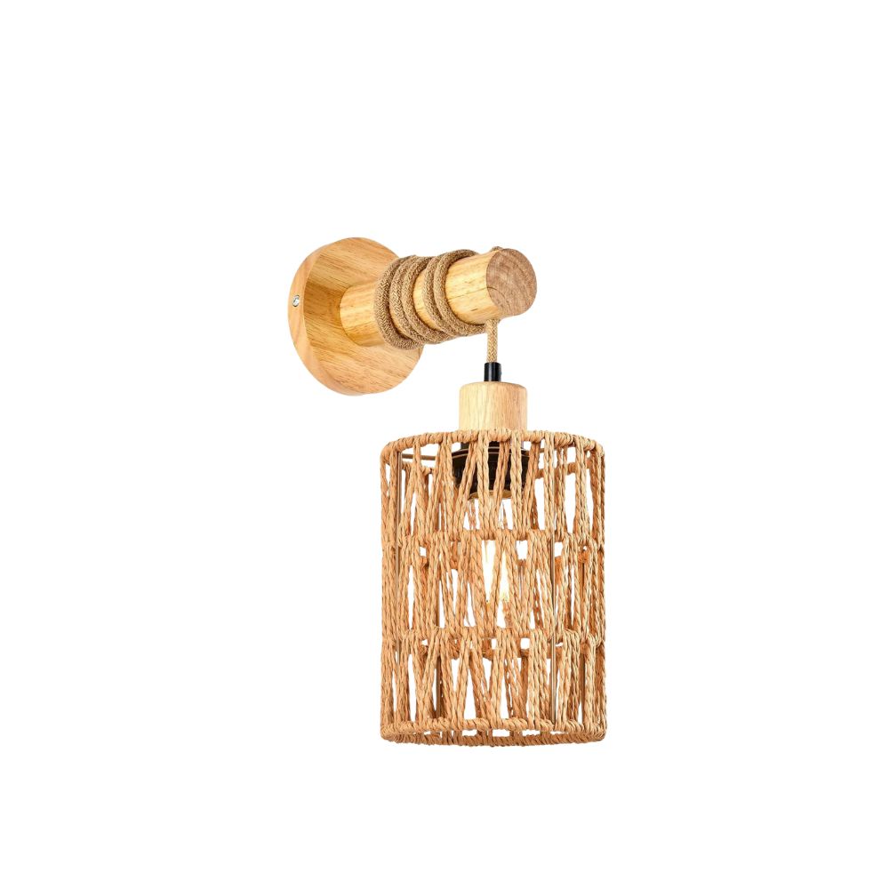 Hemp Rope Bedhead Wall Lamp – Cylindrical Rattan Wall Light for Bedroom & Farmhouse Decor