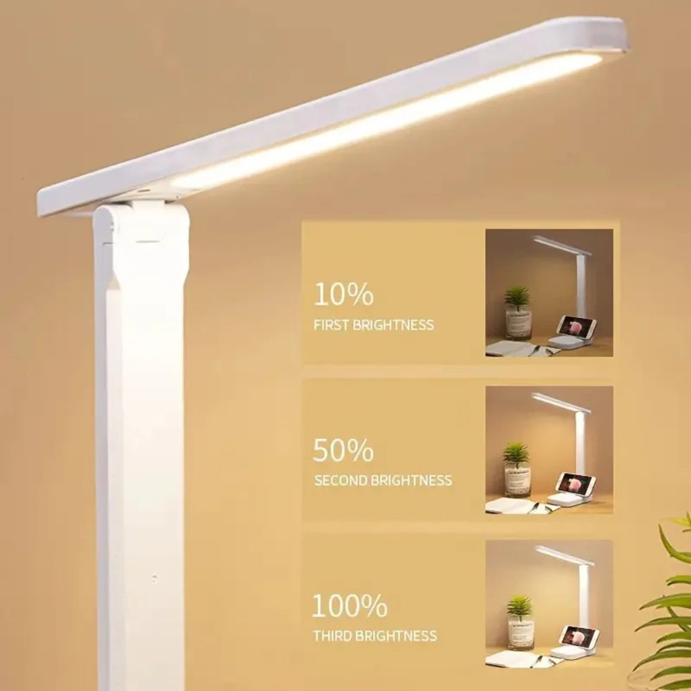 LED Folding Desk Lamp – Touch Switch White Dimmable Night Light for Bedroom & Office