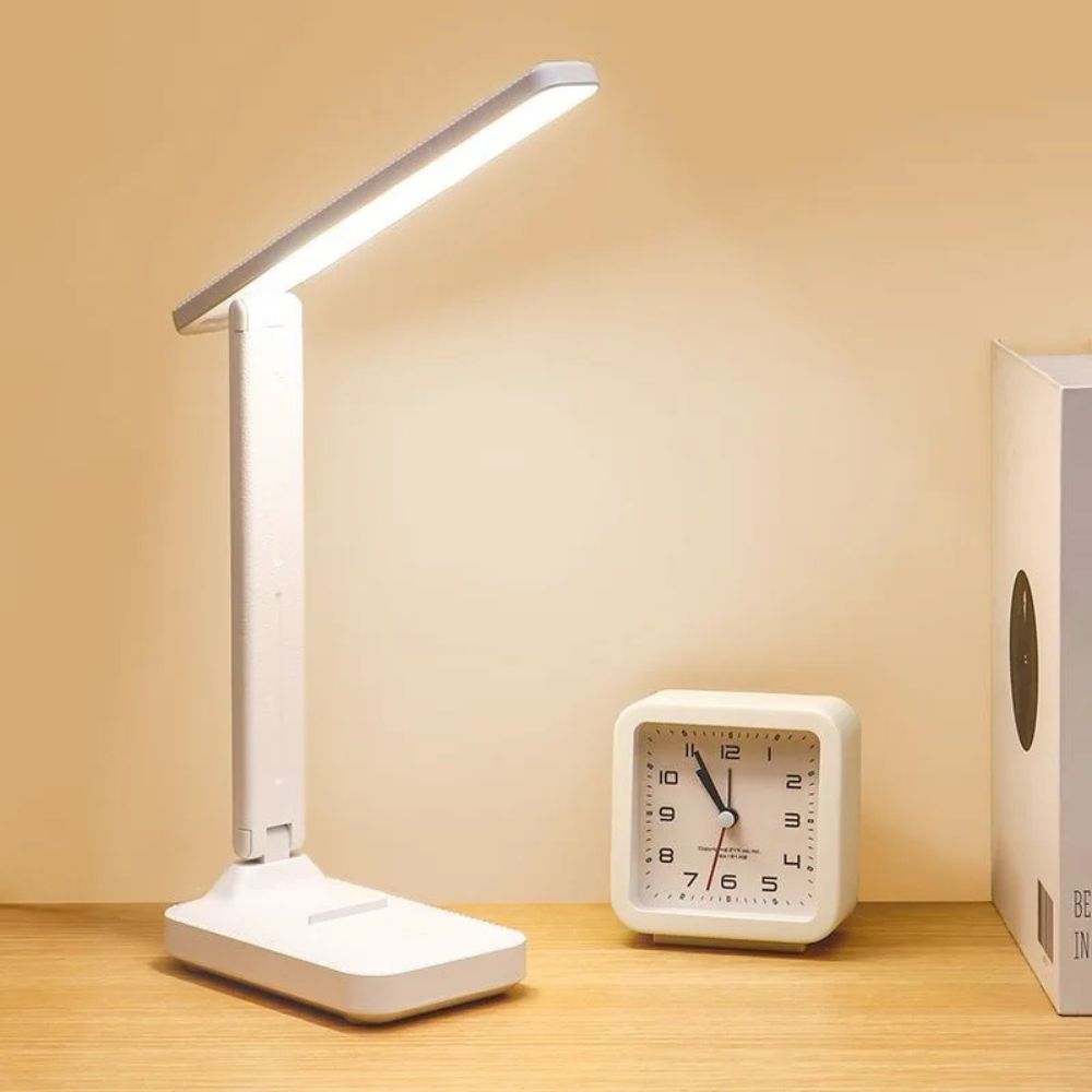 LED Folding Desk Lamp – Touch Switch White Dimmable Night Light for Bedroom & Office