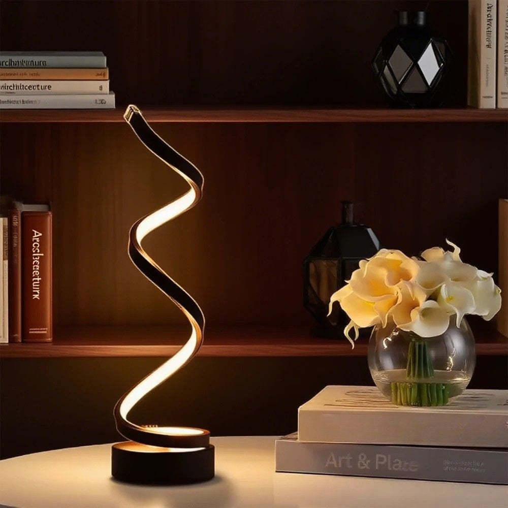 LED Spiral Table Lamp – Adjustable Brightness Modern Bedside Light for Home & Office