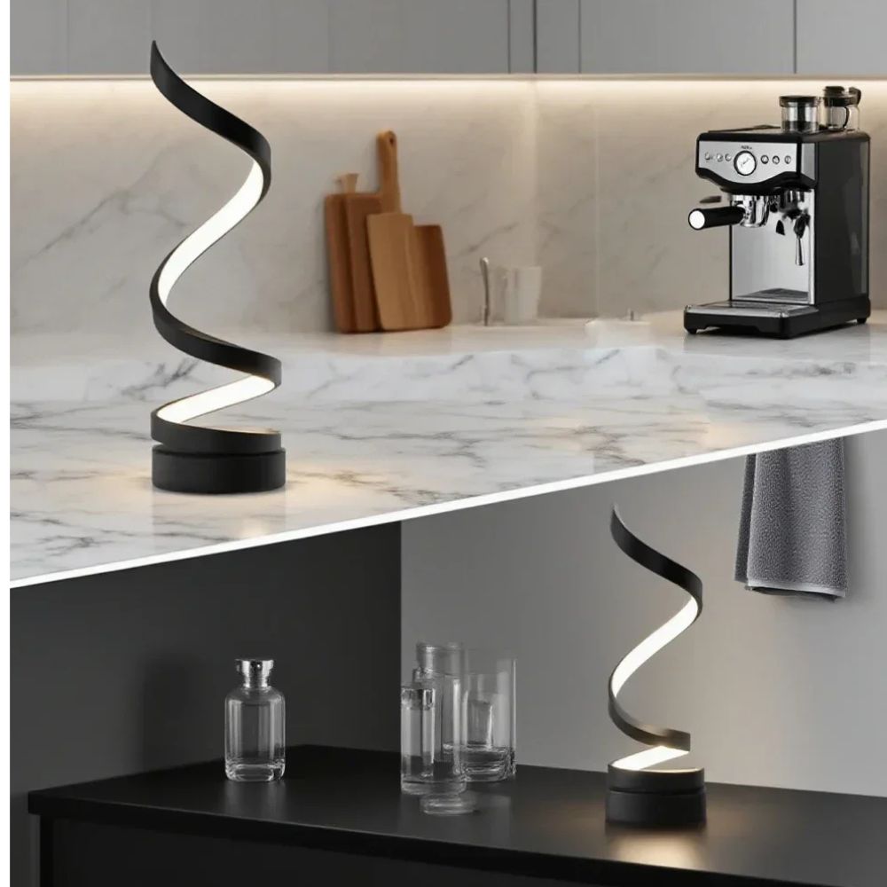 LED Spiral Table Lamp – Adjustable Brightness Modern Bedside Light for Home & Office