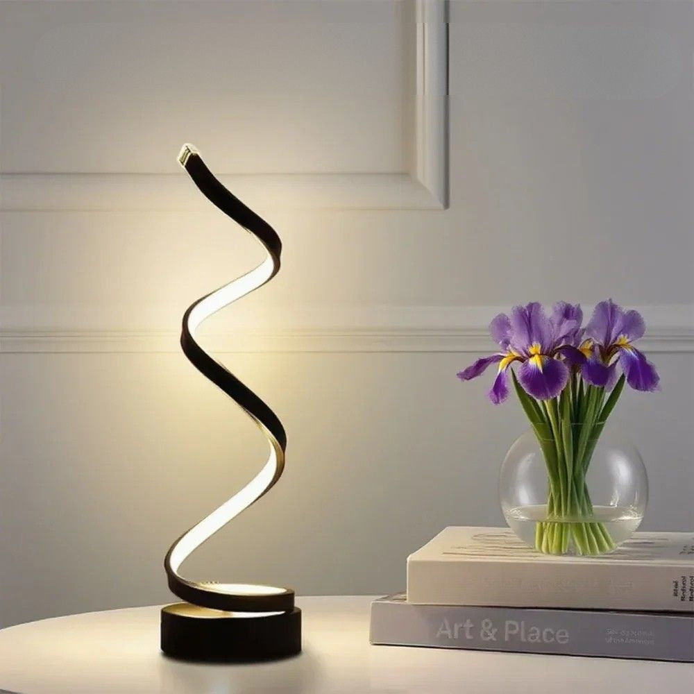 LED Spiral Table Lamp – Adjustable Brightness Modern Bedside Light for Home & Office