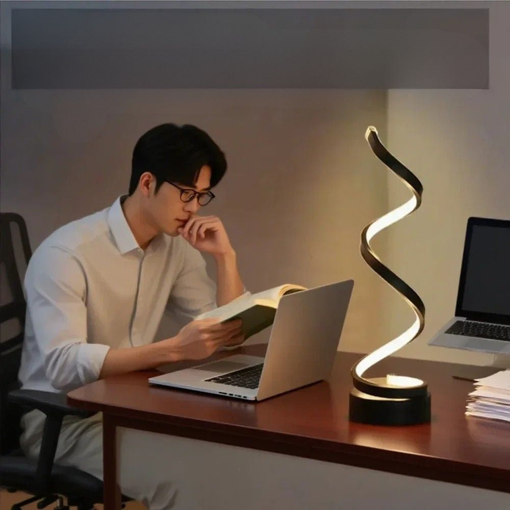 LED Spiral Table Lamp – Adjustable Brightness Modern Bedside Light for Home & Office
