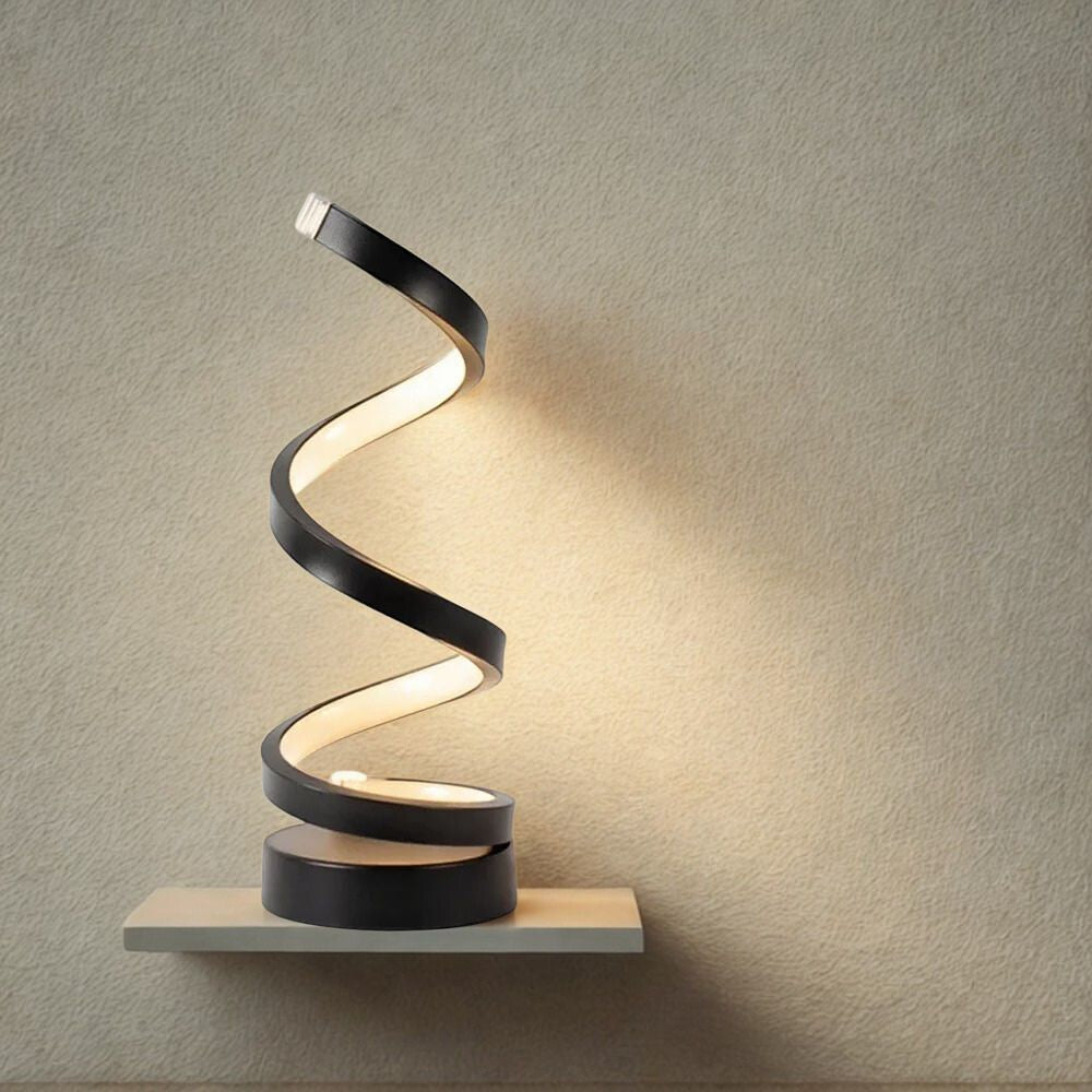 LED Spiral Table Lamp – Adjustable Brightness Modern Bedside Light for Home & Office