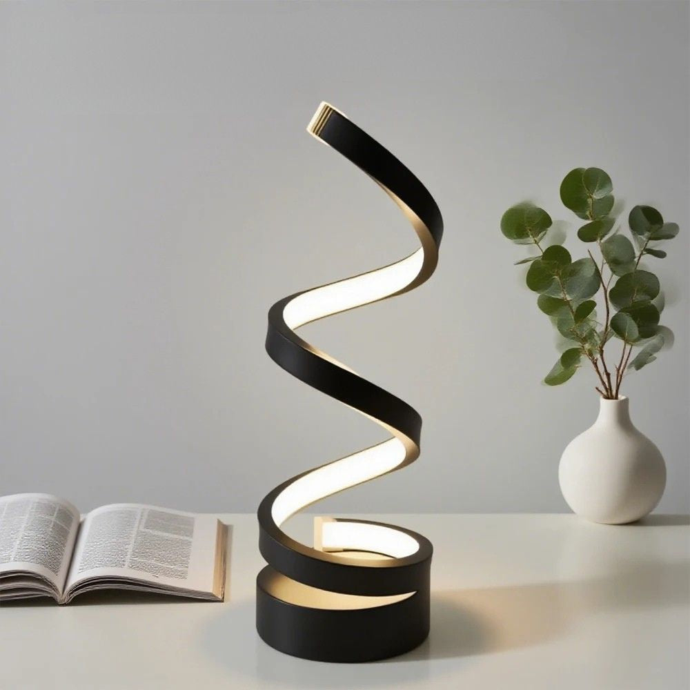 LED Spiral Table Lamp – Adjustable Brightness Modern Bedside Light for Home & Office