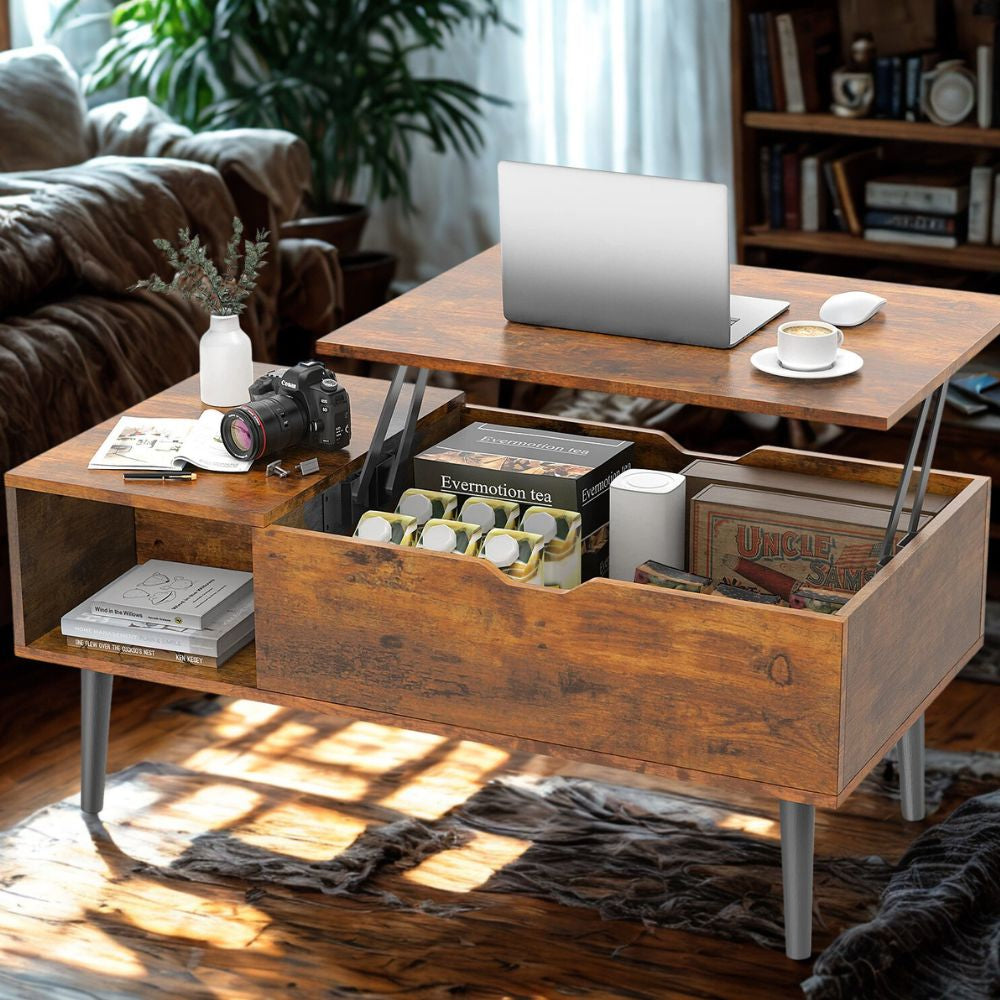 Lift Top Coffee Table with Adjustable Height & Hidden Storage for Living Room