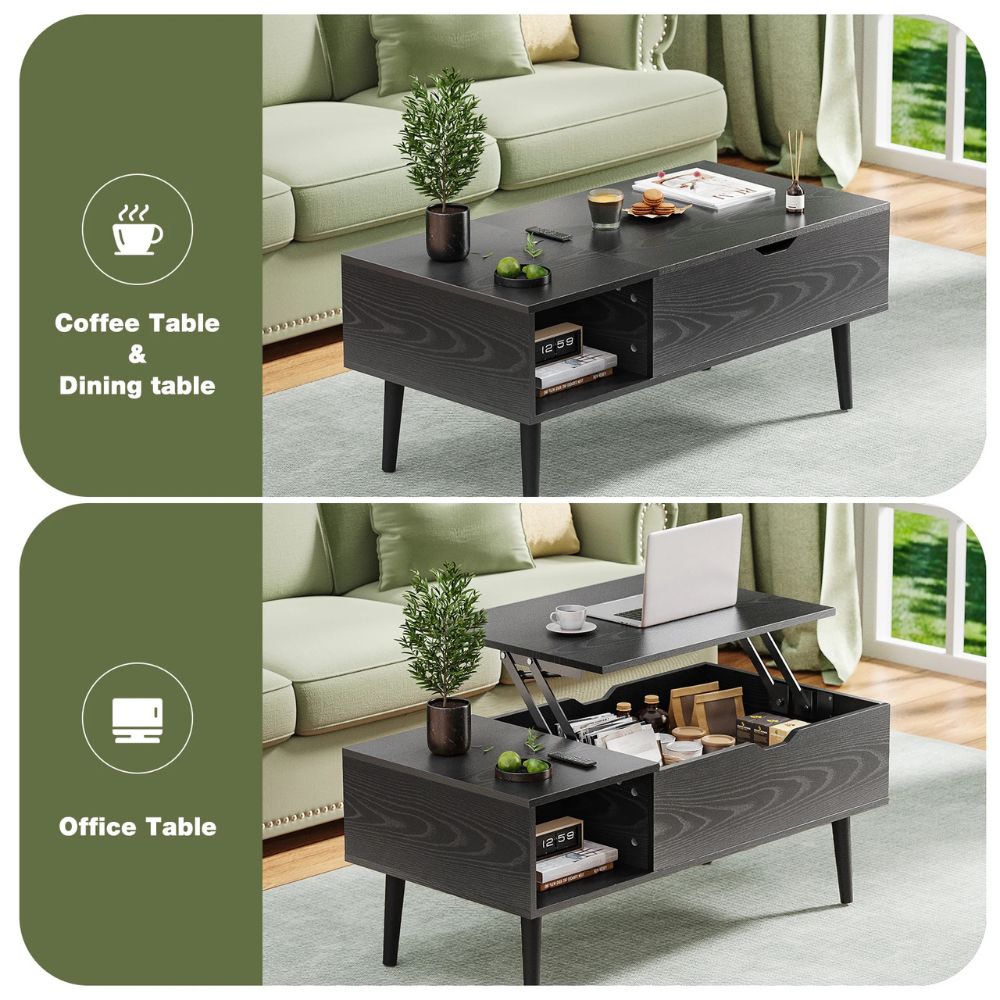 Lift Top Coffee Table with Adjustable Height & Hidden Storage for Living Room