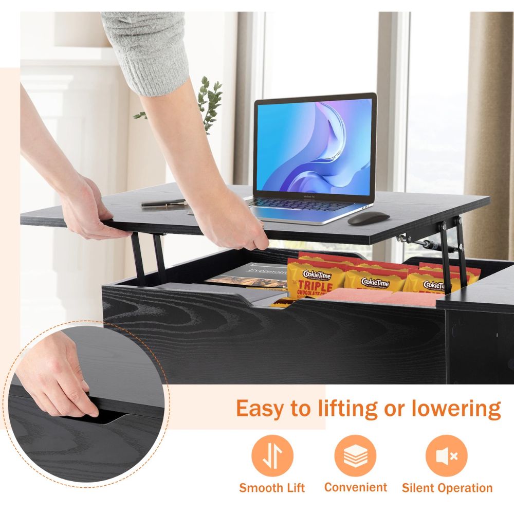 Lift Top Coffee Table with Adjustable Height & Hidden Storage for Living Room