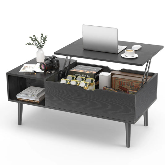 Lift Top Coffee Table with Adjustable Height & Hidden Storage for Living Room